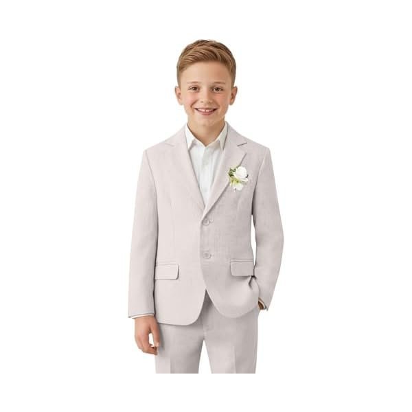 Boys Linen Suits for Boy Slim Fit 2 Piece Toddler Jacket Pants Beach Summer Lightweight Set Teen Dress Clothes Wedding Tuxedo