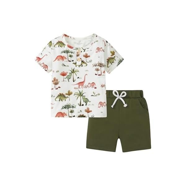Toddler Boy Clothes Outfits Kid Summer Hawaiian Print T-Shirt + Elastic Waist Pockets Shorts Clothes Set 2-7T