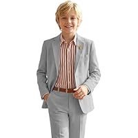 Boys Linen Suits Casual 2 Piece Kids Linen Suits for Boys Beach Wedding Outfit Summer Boy Suit Slim Fit Jacket Pant