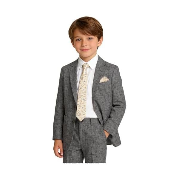 Boys Suit Set Summer Blazer Pants Set for Kids Slim Fit 4pcs Beach Suits Lightweight Ring Bearer Outfit Wedding Shirt, Tie